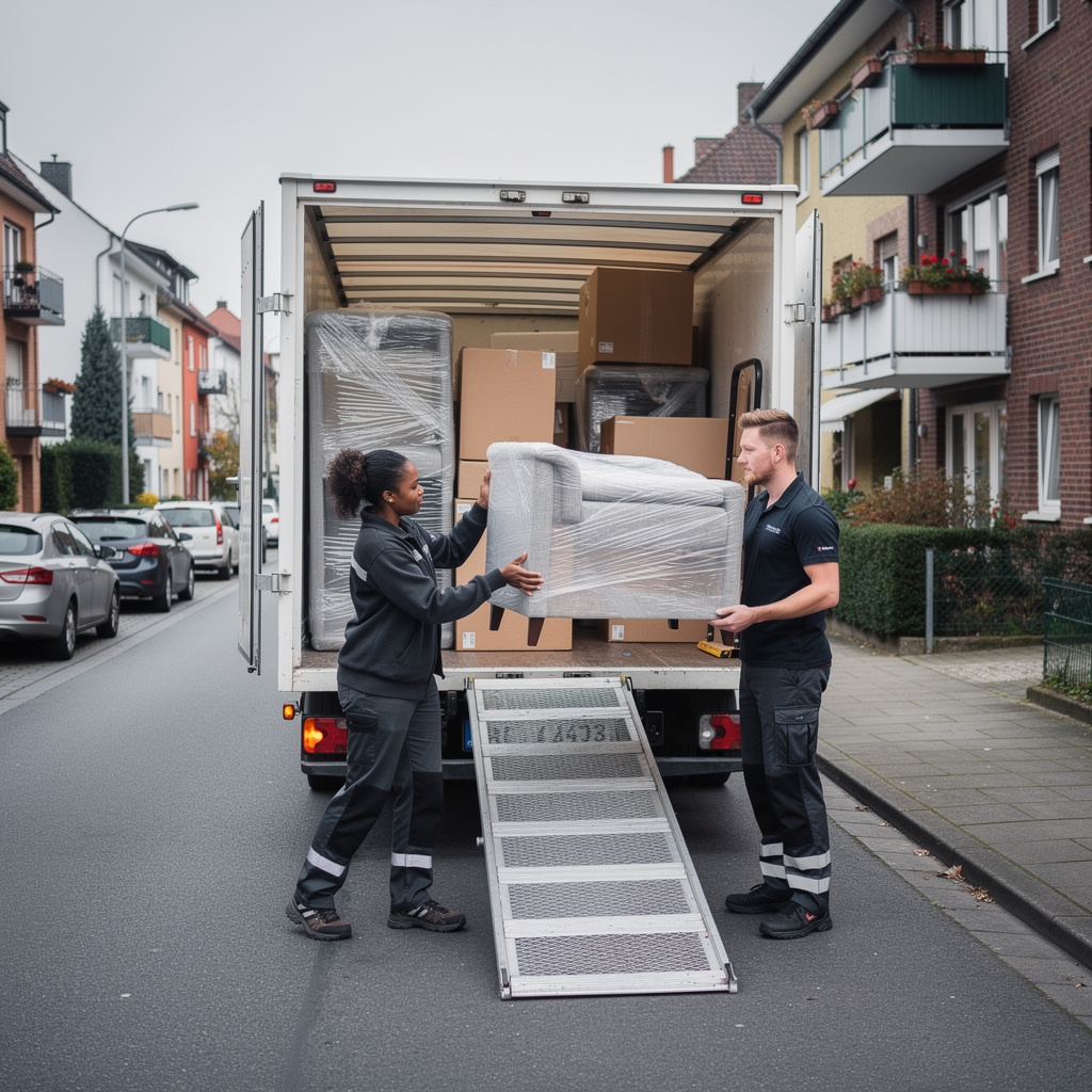 Umzugswagen wird sorgfältig beladen